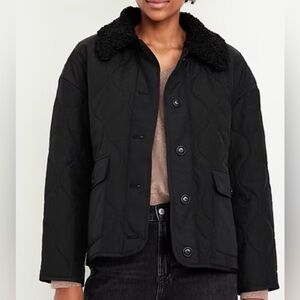 NEW! Old Navy Classic Quilted Nylon Jacket With Sherpa Collar (Black-Size S) NWT